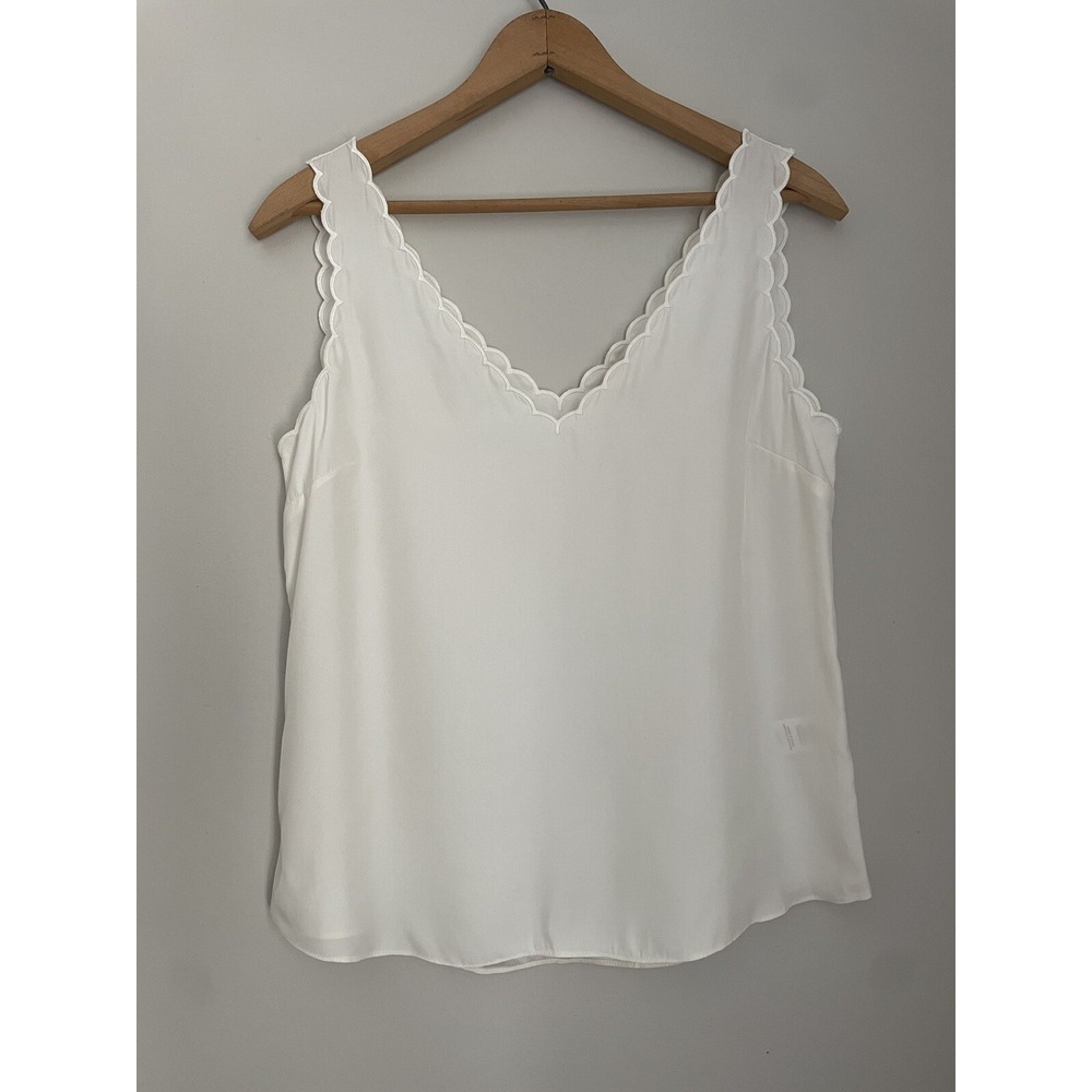 Rebecca‎ Taylor S 100% Silk Charmeuse Scallop Tank In Cloud Ivory Quiet Luxury